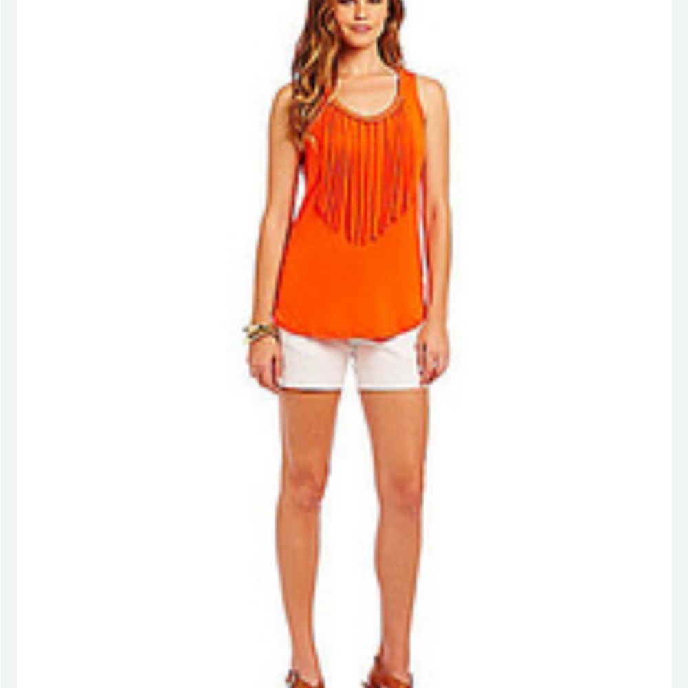 Michael Kors Orange Fringe Grommet Tank Top Size Large